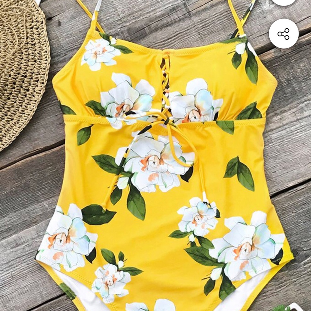 Beautiful yellow floral one piece swimsuit